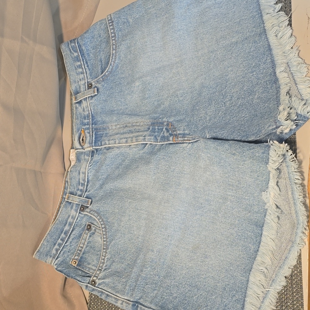 Moda Light Blue Frayed Jean Shorts